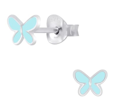 Joy|S - Zilveren petit vlinder oorbellen - blauw - 6 mm - kinderoorbellen