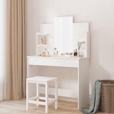 Kaptafel Met Spiegel - Make-up Tafel Tafeltje - Slaapkamer Decoratie - Veel Opbergruimte - 96x39x142 cm - Wit