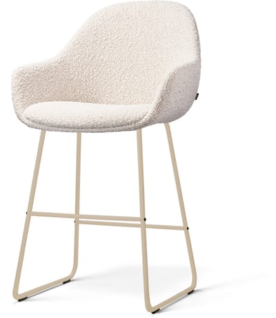 Nolon Nino-Mae Barkruk Bouclé Beige - Beige Onderstel - 65 Cm - Japandi - Armleuning - Stoffen - Barstoel