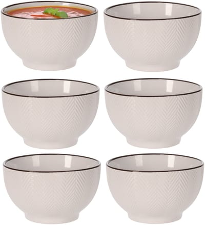 Siaki Soepkom Fishbone - 6x - beige - 14 x 8 cm - keramiek - kommetjes/schaaltjes - 680 ml