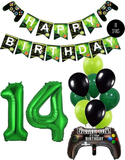 Cijfer Ballon 14 Game Videospel Verjaardag Thema - De Versiering voor de Gamers Birthday Party van Snoes
