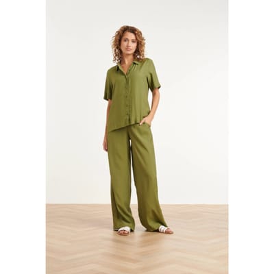 Smashed Lemon Stijlvolle wide-leg broek met gladde tailleband |