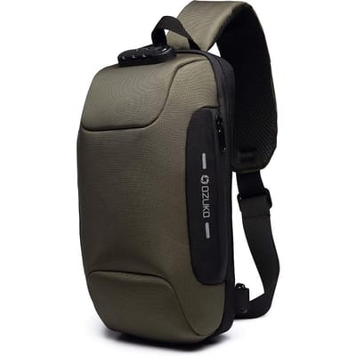 Sac à bandoulière étanche USB Oxford pour hommes, sac à bandoulière antivol multifonction, messager de voyage court, sac de poitrine pour hommes vert d’armée