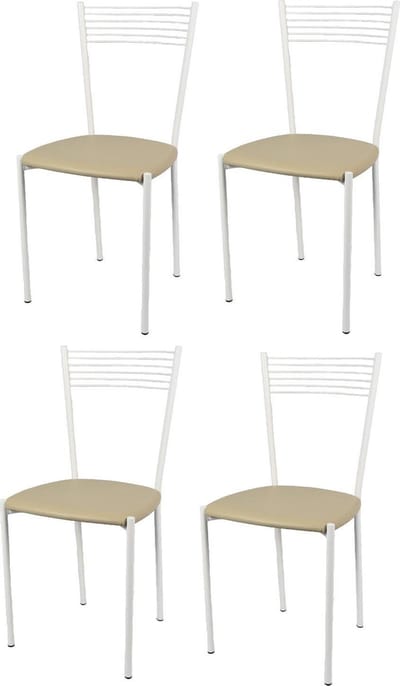 Tommychairs Elegance - Eetkamerstoelen - Set van 4 - Wit & Beige - Kunstleer & Metaal