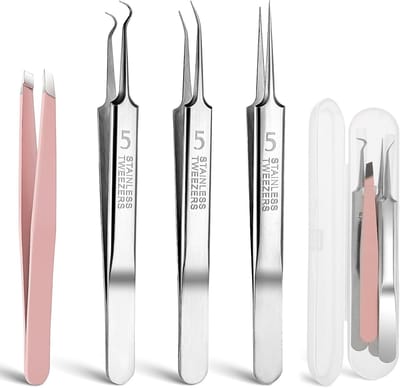 Set van 3 Pincetten voor het Verwijderen van Mee-eters en 1 Pincet voor Ingegroeide Haren, Nauwkeurige Extractor voor Acne en Witte Hoofden, Ideaal voor Wimperextensions en Huidverzorging