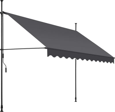 tectake® Klemluifel met handslinger - Balkonluifel zonder boren - In hoogte verstelbaar - UV-bestendig - Waterafstotend - Terrasoverkapping - Zonwerend voor terras & balkon - Breedte 300 cm - Antraciet
