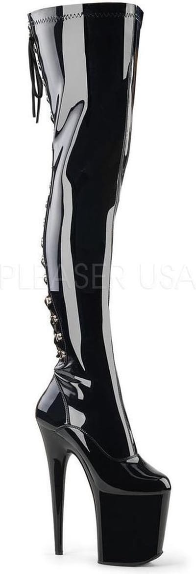 Pleaser - FLAMINGO-3063 Plateau Overknee Laarzen - Paaldans schoenen - 37 Shoes - Zwart