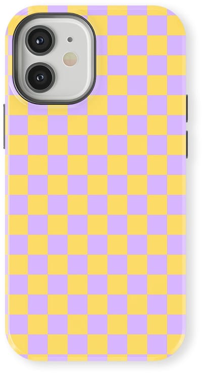 Design Hoesje geschikt voor iPhone 12 | Geschikt Voor Mag | Tiny Squares Checkered Print | Backcover geschikt voor iPhone 12 Lilac Lemonade