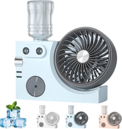 KZQ Draagbare USB mist ventilator tafelventilator met spray 3 snelheden 2 miststanden dubbel nozzle systeem persoonlijke voor thuis kantoor slaapzaal reizen blauw