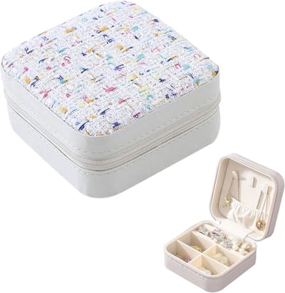 Mini Sieradenbox Organiser voor Vrouwen - Compacte Reisopbergdoos voor Ringen, Oorbellen en Kettingen - Wit, 10x10x5 cm