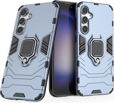 Exobox Geschikt voor Samsung Galaxy S24 FE 5G - Militaire kwaliteit - Schokbestendig hybride Back Cover Hoesje - Blauw