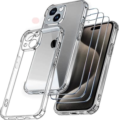 Hoesje Geschikt voor iPhone 15 Pro Hoesje transparant Anti Shock silicone hoesje - Hoesje Geschikt voor iPhone 15 Pro Screenprotector Glazen 3 pack