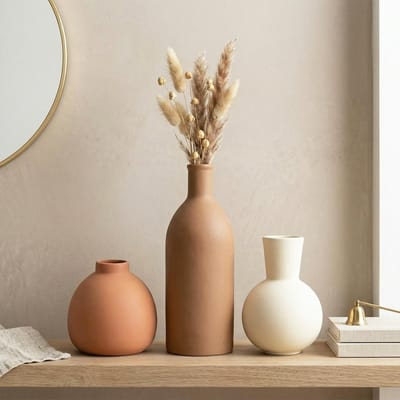 SnelShoppen - 3-delige Keramische Vazenset voor Pampasgras en Gedroogde Bloemen, Moderne Tafeldecoratie in Beige en Bruin, Neutrale Boho en Scandinavi