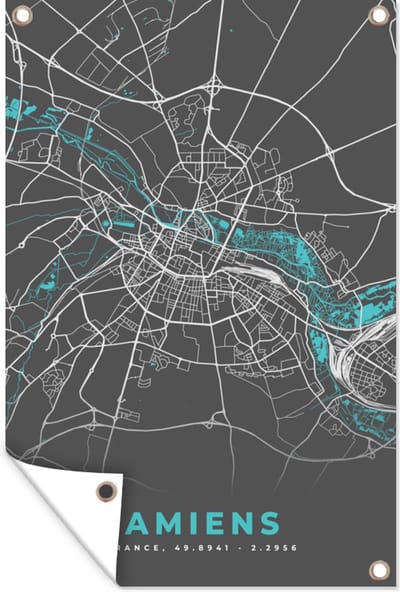 Muurdecoratie Amiens - Stadskaart - Kaart - Plattegrond - Frankrijk - 120x180 cm - Tuinposter - Tuindoek