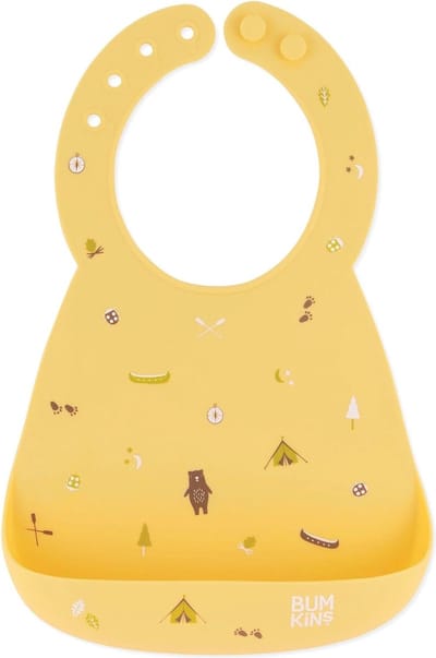 Bumkins - Siliconen Baby Slab met Opvangbakje - Geel Camp Gear (6-24 maanden)