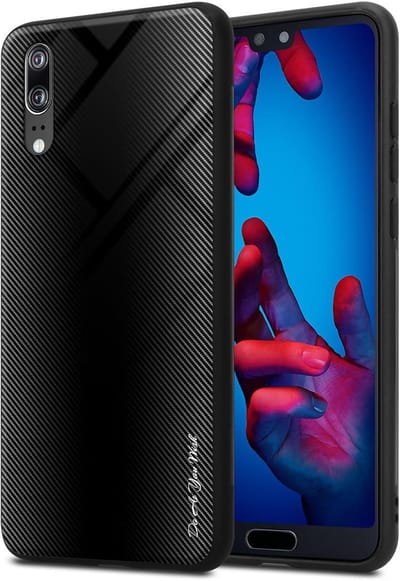 Cadorabo Hoesje geschikt voor Huawei P20 in OPAAL ZWART - Beschermhoes gemaakt van TPU silicone Case Cover en achterkant van gehard glas
