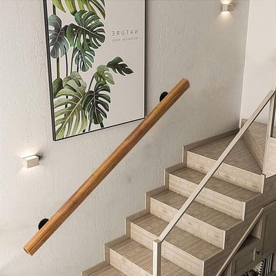 Antislip Trapleuning - Steun Beugel - Veilig Traplopen - Hout en Metaal - 270cm - Houtkleur