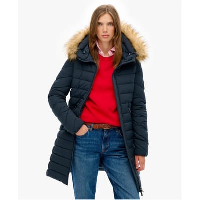 Superdry Jas Fuji Faux Fur Hood Mid Length W5011999a 98t Eclipse Navy Dames Maat - XS