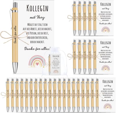 Dailygoods- Geschenken 10 Sets - Houten Balpen - Bedankkaart - Organza Tas - Persoonlijk Cadeau - Emotionele Verbinding - Cadeaus