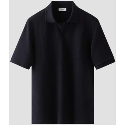 Eton Polo Uni Color Open Collar Texture Jacquard Knit Navy / male