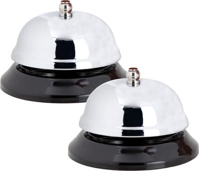 2x Stuks receptiebel 8,5 cm zilver van metaal - Baliebel - Hotelbel