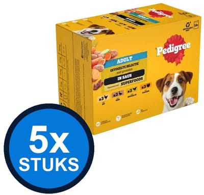 5x Pedigree - Pouch Adult Saus Gev Sel Multipack (12x100g) - Hondenvoer Natvoer - 1.2 kg