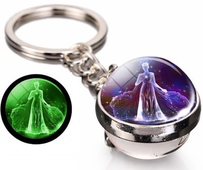 Sleutelhanger Sterrenbeeld Maagd – Glow in the Dark – Kristallen Bol – Zodiac Keychain – Cadeau voor Maagd – 8 cm