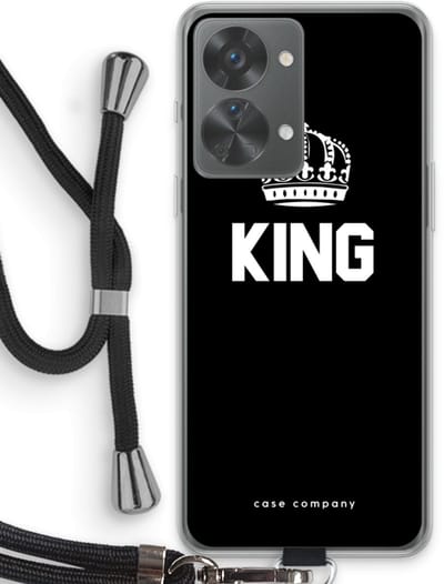 Case Company® - Hoesje met koord geschikt voor OnePlus Nord 2T hoesje met Koord - King zwart - Telefoonhoesje met Zwart Koord - Bescherming aan alle Kanten en Over de Schermrand