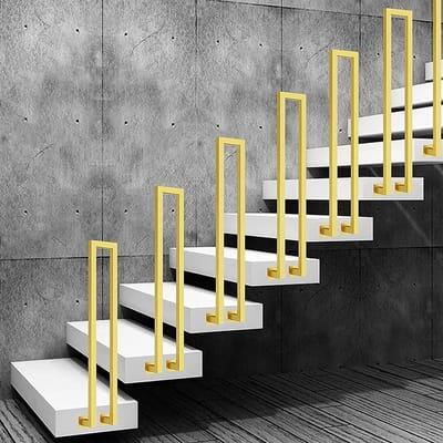 Leuningpaal U-vorm - Steunpaal Trap - Veiligheid Binnen - Smeedijzer Constructie - 80 cm Hoog - Goud