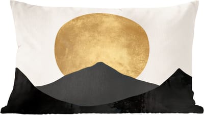 Sierkussens - Kussentjes Woonkamer - 60x40 cm - Bergsilhouetten - Gouden cirkel - Beige