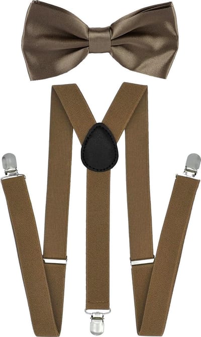 Fako Fashion - Bretels Met Vlinderstrik - Volwassen - Dames - Heren - Vlinderdas - Strik - Effen - 100cm - Khaki