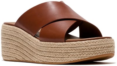 FitFlop FitFlop Platfforms Espadrille Leather Wedge Cross Slides BRUIN - Maat 42