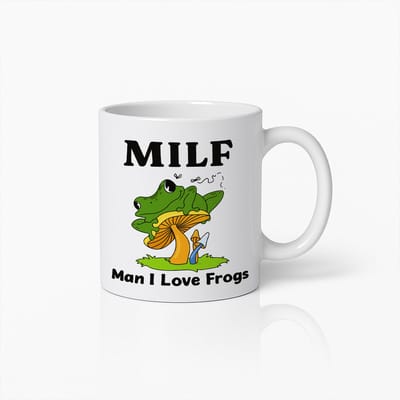 MILF Man I Love Frogs Koffiemok 330ml – Grappige Kikkerliefhebber Beker – Humoristisch Cadeau voor Dieren- & Natuurfans