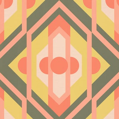 Retro behang Profhome 395313-GU vliesbehang hardvinyl warmdruk in reliëf licht gestructureerd met geometrische vormen mat groen oranjebruin citroengeel groenbeige 4,5 m2