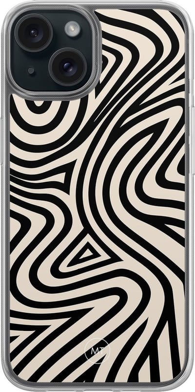 Hybride hoesje geschikt voor iPhone 13 - Groovy lines - Extra bescherming - Luxe beschermhoes - TPU case - Transparant, Zwart - Mooie Telefoonhoesjes
