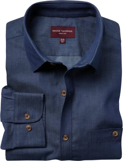 Brook Taverner Overhemd Jasper BT7886 - Denim - 38 EU (15 UK)