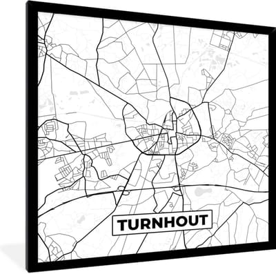 Fotolijst incl. Poster Zwart Wit- Stadskaart – Zwart Wit - Kaart – Turnhout – België – Plattegrond - 40x40 cm - Posterlijst