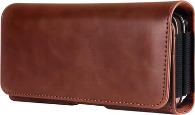 Dual telefoon pouch van kunstleer – met riemclip – Bruin – Geschikt voor iphone 17 – wallet cover – draag twee telefoons veilig en georganiseerd als waist tas – ideaal voor werk, reizen of dagelijks gebruik