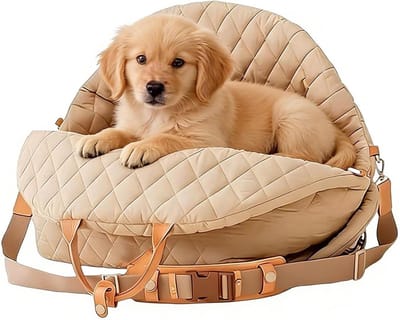 Autostoel Hond - Hondenmand Auto - Veilig Vervoer - Omhullend Kussenontwerp - 45 cm - Crèmekleurig