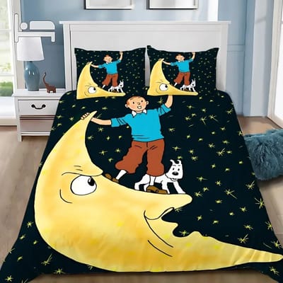 Dekbedovertrek Kussensloop Avonturen van Kuifje Beddengoed Set Volwassene Jongen Meisje Slaapkamer Decoratie Kinderen Cadeau Eenpersoons Tweepersoons Groot US Twin(172*218cm)3pcs