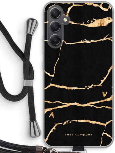 Case Company® - Hoesje met koord geschikt voor Samsung Galaxy A34 hoesje met Koord - Gouden marmer - Telefoonhoesje met Zwart Koord - Bescherming aan alle Kanten en Over de Schermrand