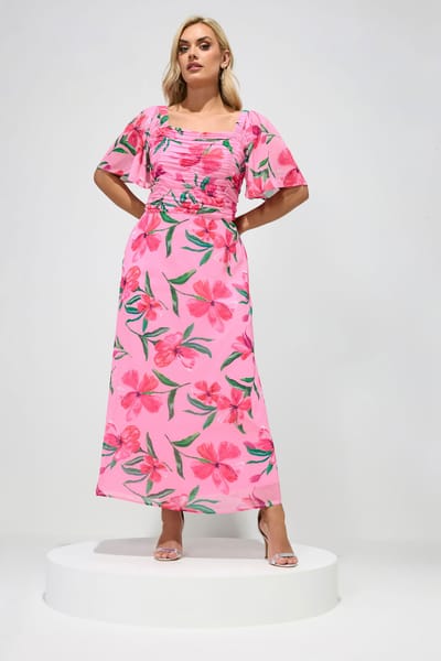 Yours London Roze Geplooide Maxijurk Met Bloemenprint Size 42
