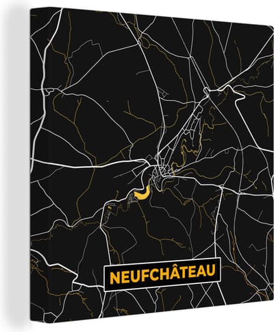 Canvas Schilderij Neufchâteau - Kaart - Goud - Stadskaart - Plattegrond - 20x20 cm - Wanddecoratie