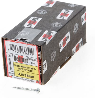 Kelfort Spaanplaatschroef cilinderkop RVS A2 pozidriv voldraad 4x35mm (per 200 stuks)