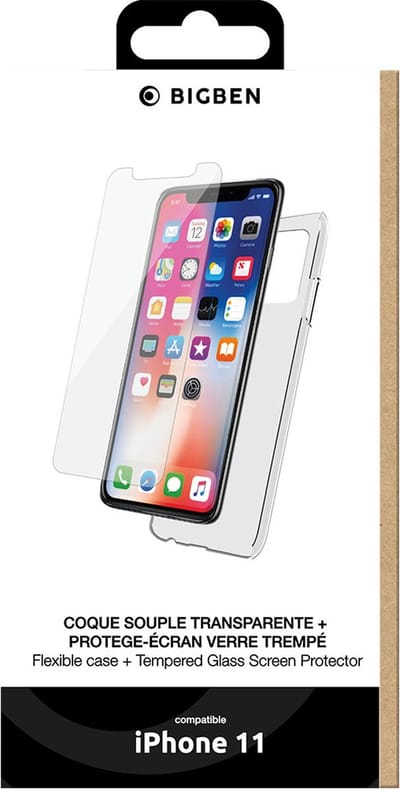 Bigben Connected, Hoesje geschikt voor Apple iPhone 11 - TPU met Tempered Glass Screenprotector, Transparant