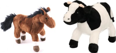 Cornelissen Pluche knuffel boerderijdieren set - Koe en Paard - 23 cm - Zachte kinder knuffels
