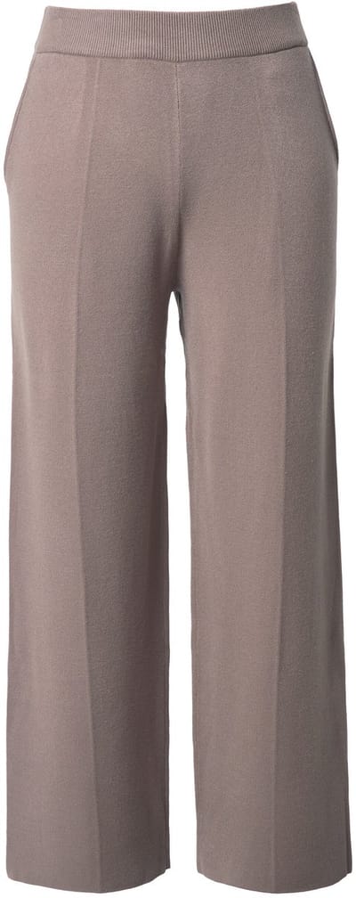 Ulla Popken - Dames - Gebreide broek persplooien wijde pijpen - Bleekbruin - Maat 42+