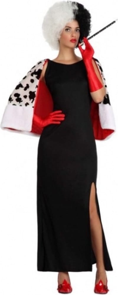 Cruel lady verkleedkleding kostuum voor dames - Zwarte jurk - met stola - Polyester S