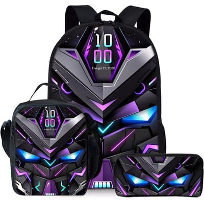 Mechanische Robots Print Drie Delige Rugzakken Set voor Jongens en Meisjes Beste Cadeaus 2D Platte Cartoon Schooltas voor Kinderen