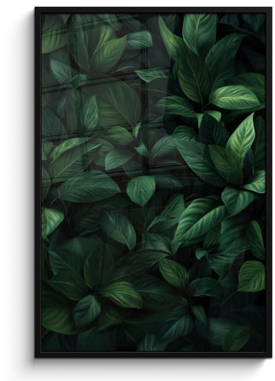 Poster in lijst - Fotolijst 80x120 cm - Posters - Bladeren - Ovaal - Groen - Nerven - Posterlijst zwart - Decoratie - Wanddecoratie woonkamer - Muurdecoratie slaapkamer